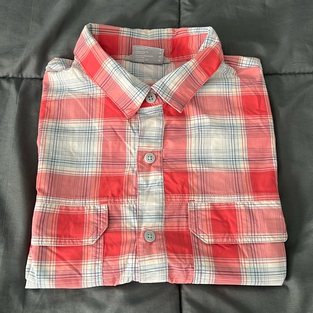 Columbia Red Plaid Button Down Shirt Size Medium